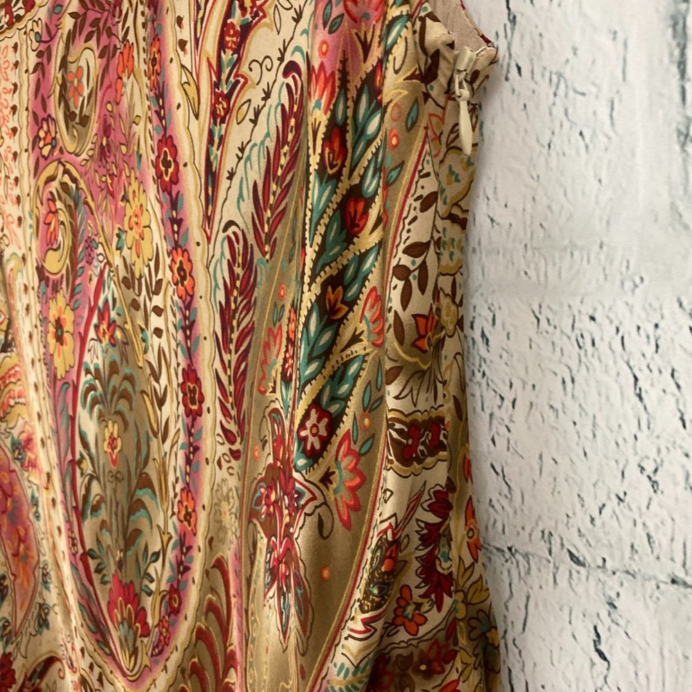 Lauren Ralph Lauren Paisley Silk Dress Size 12 Sleeveless Scarf Hem V-neck Boho - Picture 6 of 10